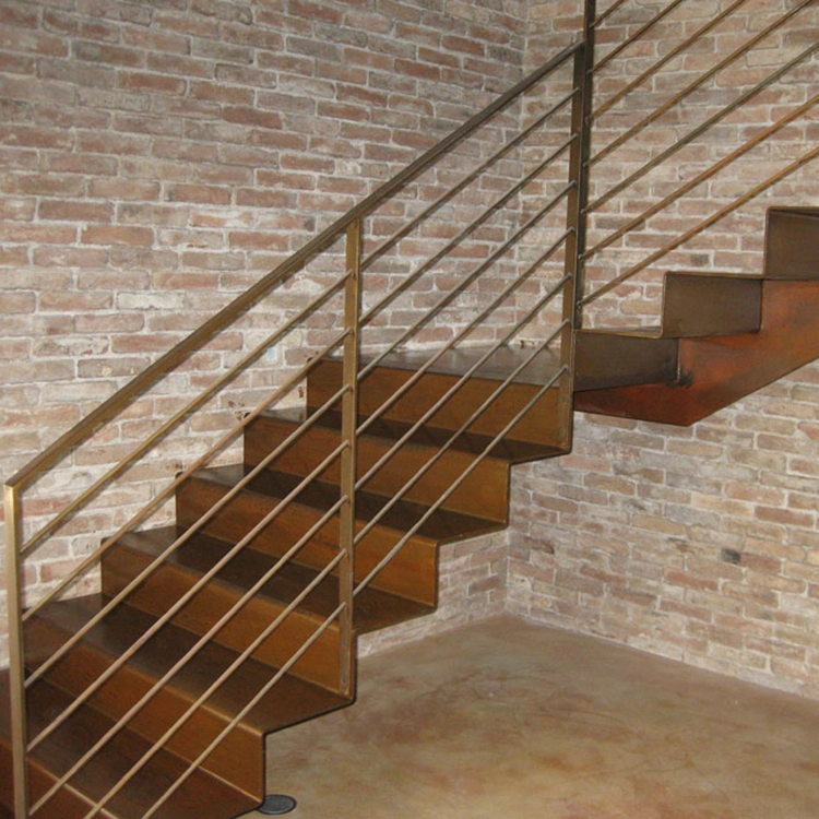 Metal Straight Stairs with Handrail Exterior Metal Staircase