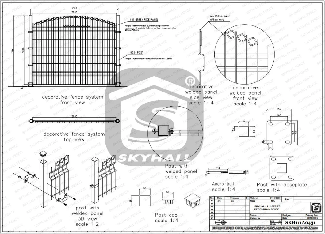 Outdoor Welded Wire Mesh Clamp Type/ Self-Lock Pedestrian Fence Decorative Metal Fence with Arc Fence Top Design